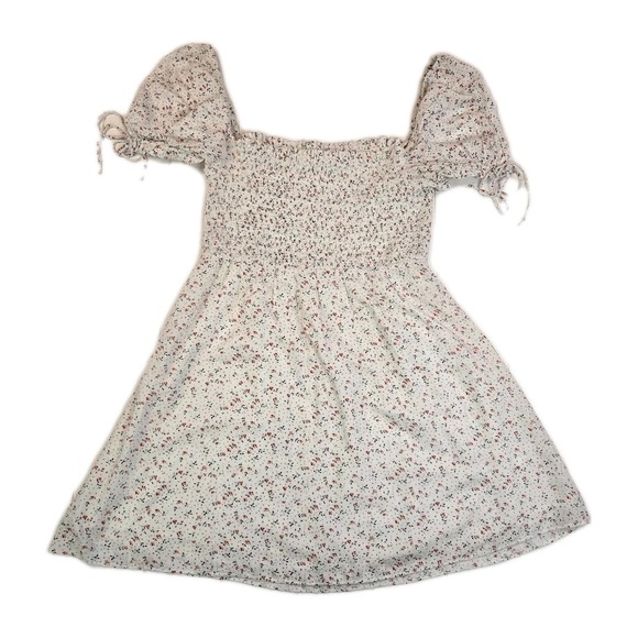 Bardot Ditsy Floral‎ Square Neck Short Sleeve Smocked Mini Dress Size 8 White - Picture 1 of 11